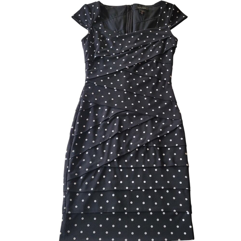WHBM Black White Polka Dot Sheath Dress Cap Sleeve Retro 0 Office